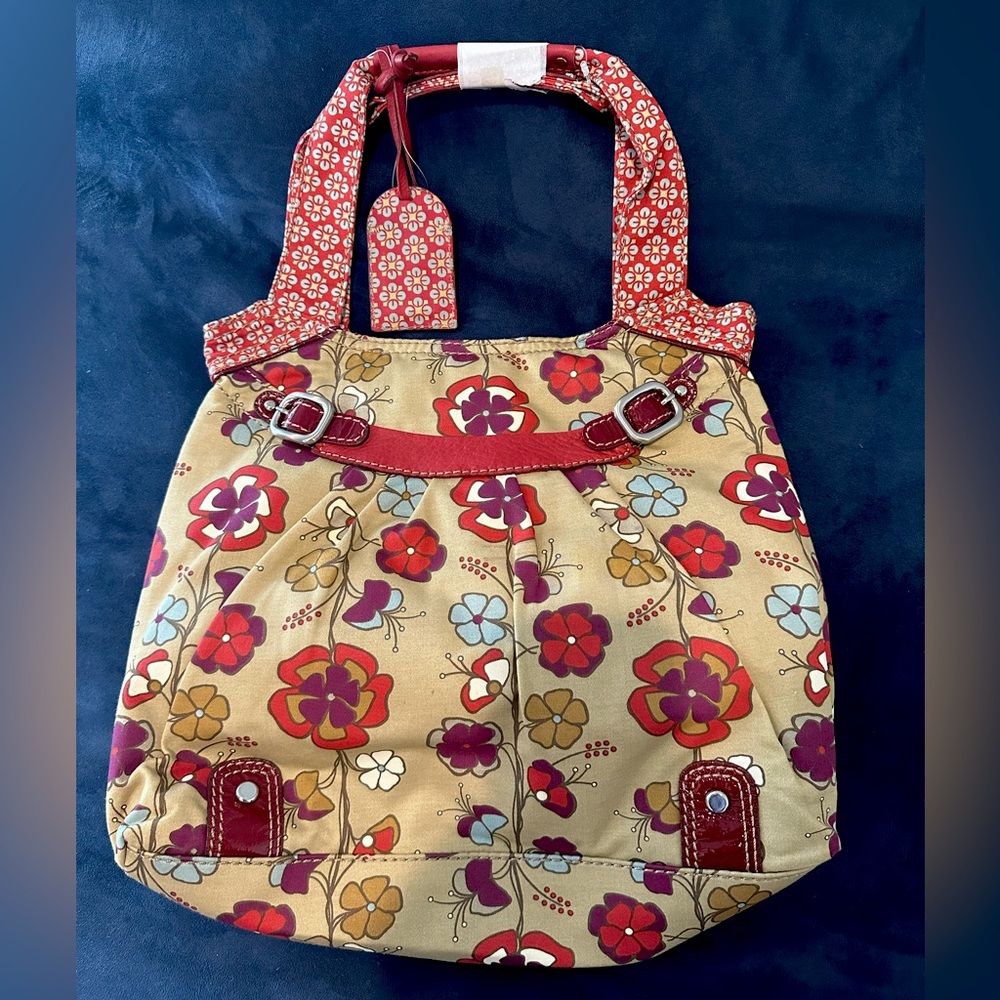 Fossil Large Floral Hobo Bag with Red Leather Trim - NWOT